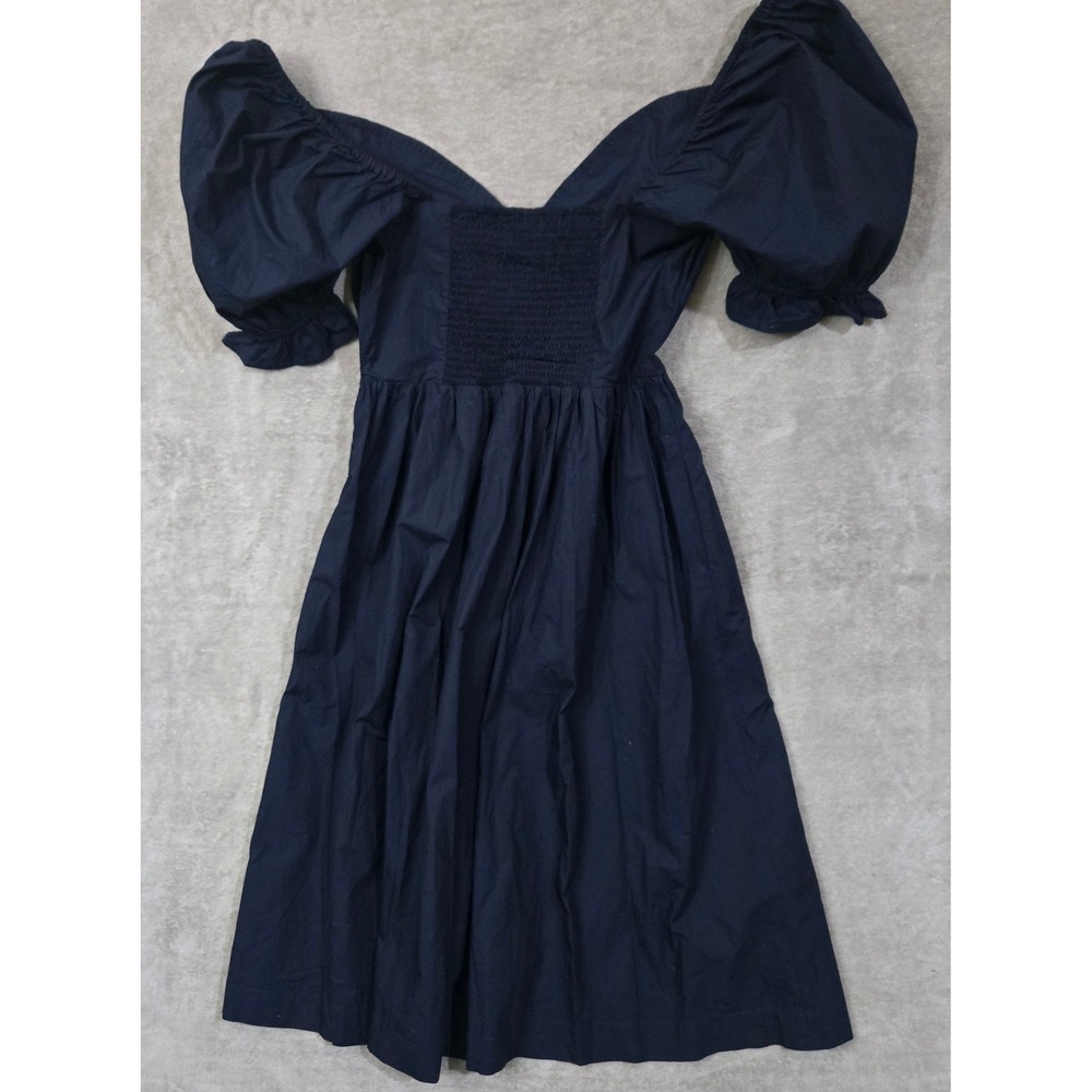 Quince Poplin Puff Sleeve Midi Dress Women Medium Fit Flare Cottagecore Nautical - Picture 4 of 13